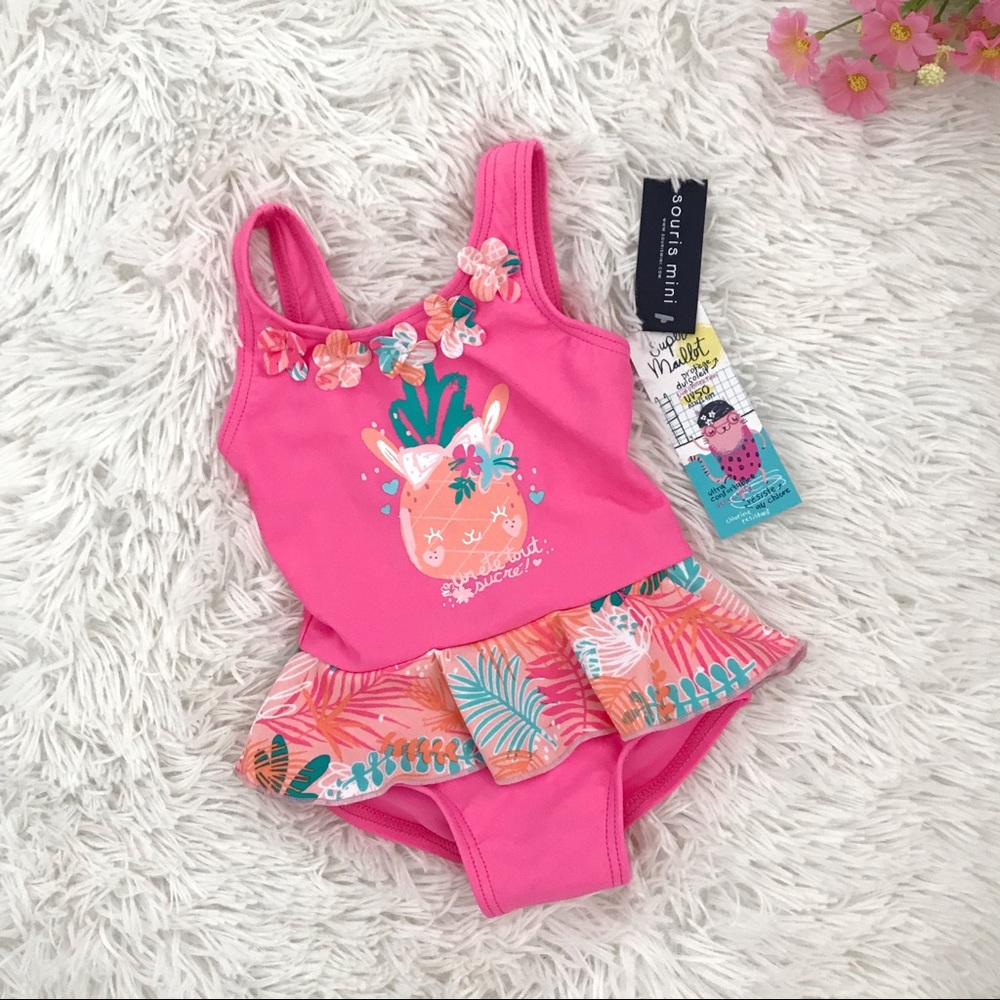 NWT 💦 Souris Mini Baby Girl Tropical Swimsuit 💦